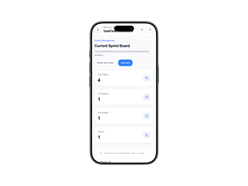 TaskFlow mobile mockup